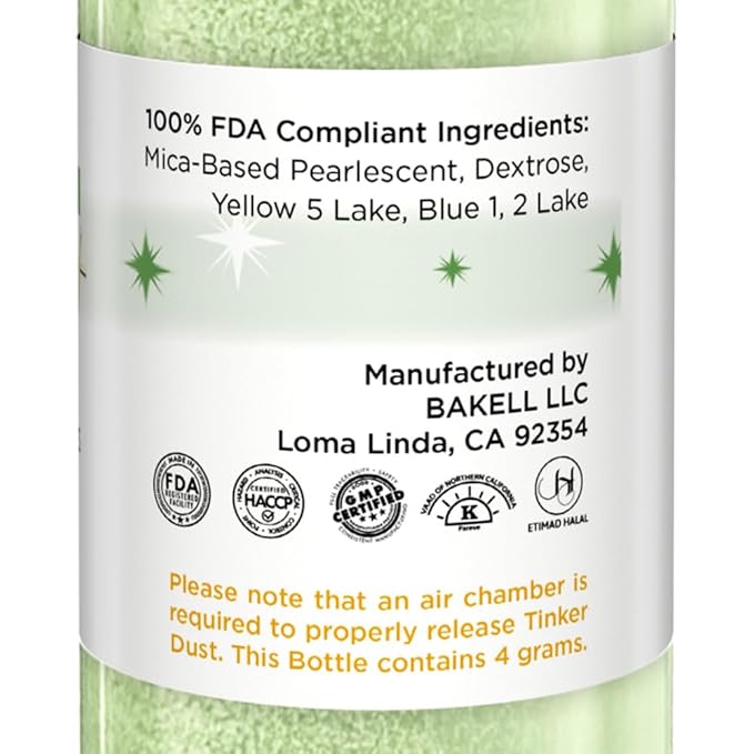 Bakell - Leaf Green Tinker Dust (4g, 1x Mini Spray Pump) Edible Glitter for Food, Desserts, and Beverages!
