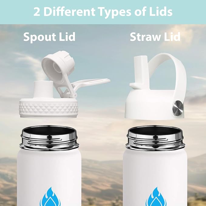 SENDESTAR Water Bottle 40oz Double Wall Vacuum Insulated Leak Proof Stainless Steel Sports Water Bottle—Wide Mouth with New Flex Straw Lid & Spout Lid (Day&Night)