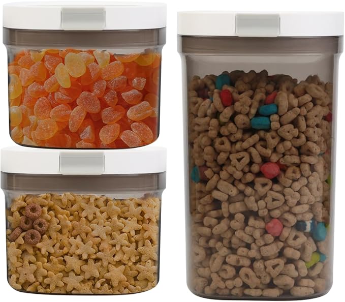 3 Piece Airtight Kitchen Storage Canisters Set, Coffee and Dry Food Storage Containers, BPA-Free, Stackable, Easy-Clean, Perfect for Coffee, Flour, Sugar, Includes Scoop