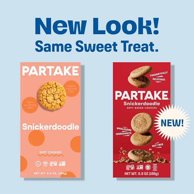 Gluten Free Partake Soft Baked Cookies Variety Pack (Chocolate Chip, Snickerdoodle, Lemon) - Vegan - Free From the Top 9 Allergens Including Dairy, Wheat, Soy, Eggs, & Peanuts - Non GMO - Safe School & Office Snack (4 Pack, 5.5oz Boxes)