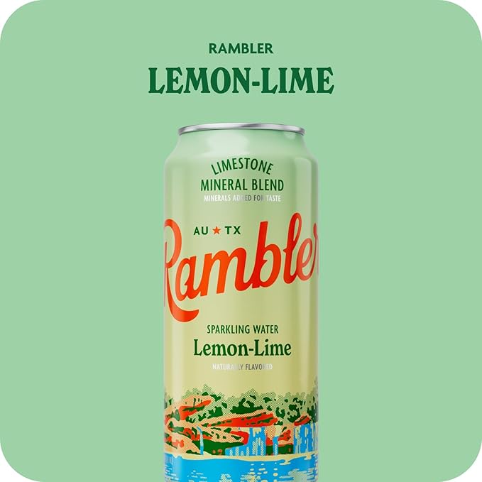 AUTX RAMBLER Sparkling Water, Texas Limestone Mineral Blend, Lemon-Lime Flavor, 16-Ounce Tallboy Cans, 12-Pack