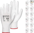 KAYGO Safety Work Gloves PU Coated-12 Pairs, KG11PB, Seamless Knit Glove with Polyurethane Coated Smooth Grip on Palm & Fingers, for Men and Women, Ideal for General Duty Work (Small, White)