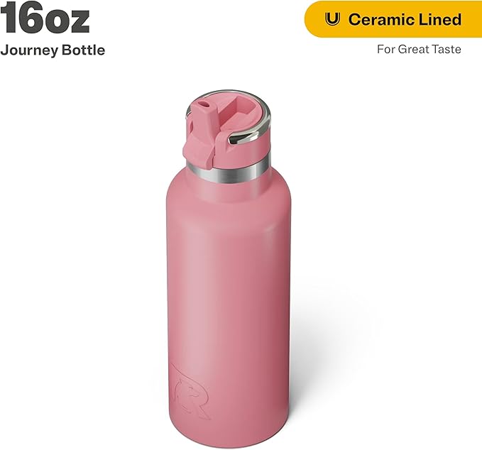 RTIC 16oz Journey Bottle Metal Stainless Steel Vacuum Insulated, BPA Free, Reusable, for Water, Hot and Cold Drinks, Travel, Sports, Camping, Dusty Rose