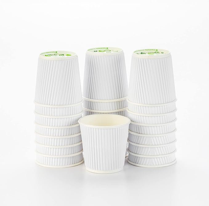 500-CT Disposable White 4-OZ Hot Beverage Cups with Ripple Wall Design: No Need for Sleeves - Perfect for Cafes - Eco-Friendly Recyclable Paper - Insulated - Wholesale Takeout Coffee Cup