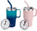 Sursip Kids 24 oz Insulated Cup with Handle, Double Wall Vacuum Stainless Steel Tumbler with Straw and 2 Lids, For Cold/Hot Drinks, Coffee Travel Mug for Car/Home/Office/Party/Camping (2 Pack)