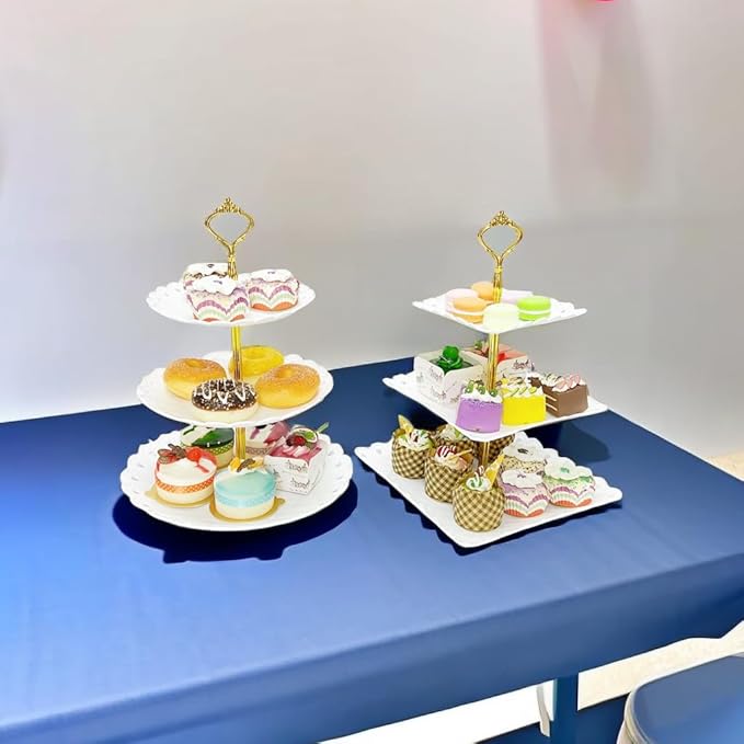 2 Pack of Large Plastic Dessert Stands, 3 Tier Cupcake Stand, 3 Tiered Serving Display Stand Reusable Pastry Dessert Tower Tray/Platter for Tea Party, Baby Shower and Wedding (White)