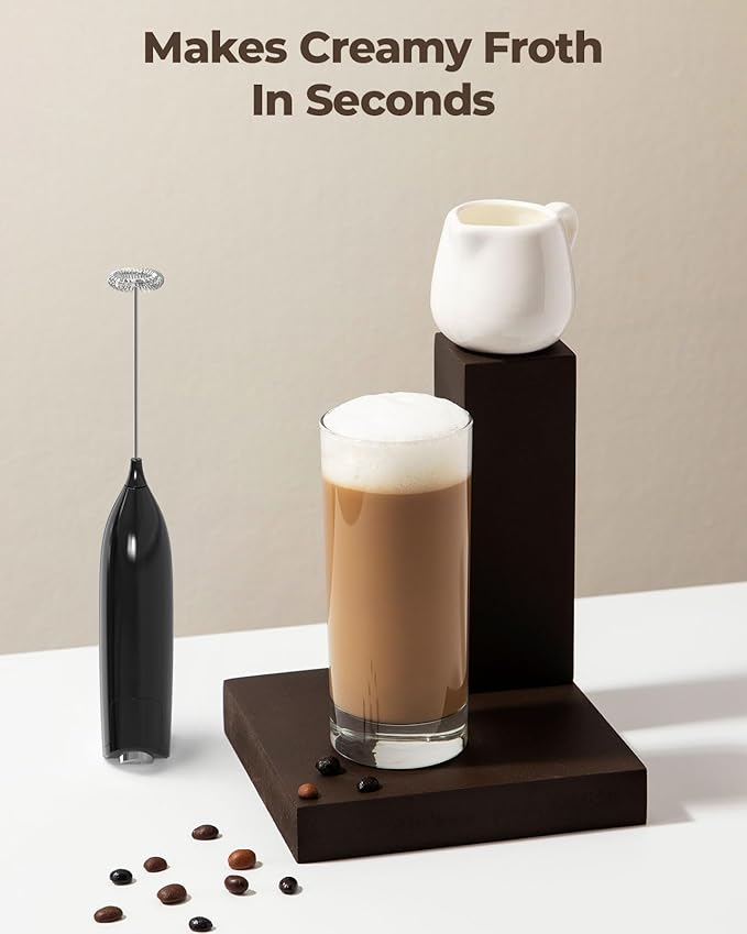 SIMPLETaste Milk Frother Handheld Battery Operated Electric Foam Maker, Black Drink Mixer with Stainless Steel Whisk for Cappuccino, Bulletproof Coffee, Latte
