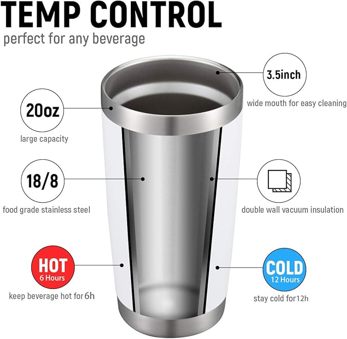 COMOOO 20oz White Tumbler Double Wall Vacuum Insulated Travel Mug Stainless Steel Coffee Mug with Lid and Straw Durable Powder Coated Insulated Coffee Cup for Cold & Hot Drinks (White,12 pack