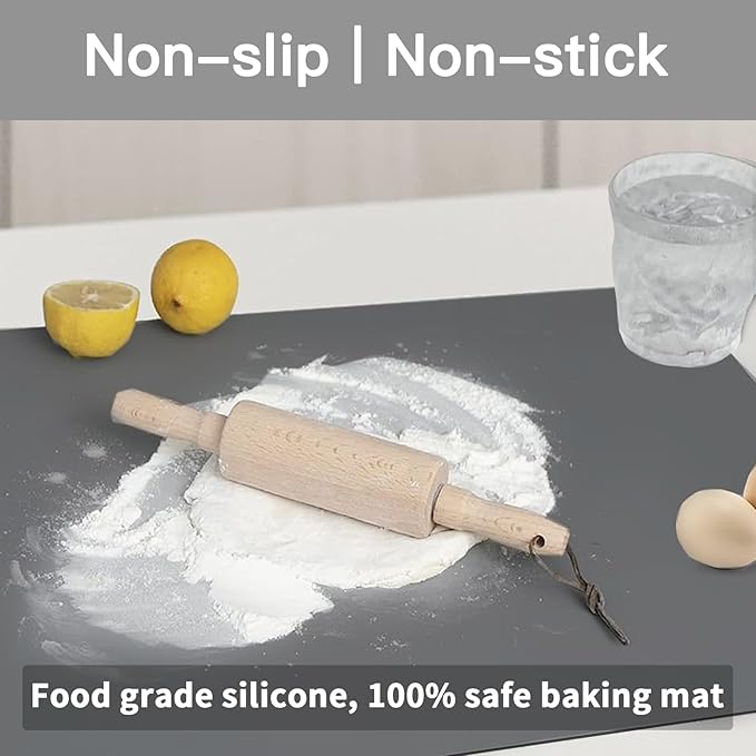Silicone Mats for Kitchen Counter 23.6" x15.7"x0.08”, Heat Resistant Mat, Kitchen Island Silicone Countertop Protector Mat, 2MM Thick Nonslip Baking Mats, Washable Dining Table Mats, Dark Gray