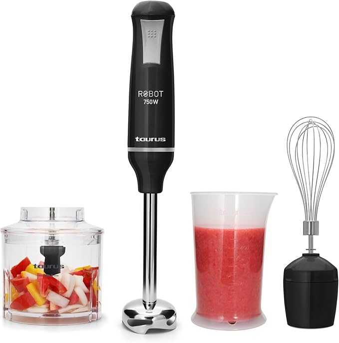 TAURUS ROBOT 500 INOX COMPLETE | Immersion Blender 500 W | Stainless Steel | Detachable Rod | Turbo Rotation System | Pulse Control | Ergonomic and Anti-Splash | Accessories included