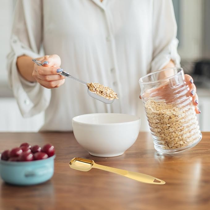 2 Pcs 1/8 Teaspoon (0.63 mL | 1/8 Tsp | 0.63 cc | 1/64 oz) Stainless Steel Single Measuring Spoon, Long Handle Metal Measuring Spoon, Kitchen Gadgets for Cooking & Baking(Gold)