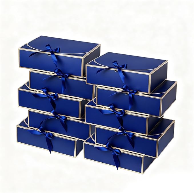 WLUSEAXI 10Pack Blue Gift Boxes, 10.6x7.8x3.1Inch Bridesmaid Proposal Box with Ribbons, Gift Boxes with Lids for Presents, Mother's Day, Wedding, Groomsmen Proposal, Birthday Party
