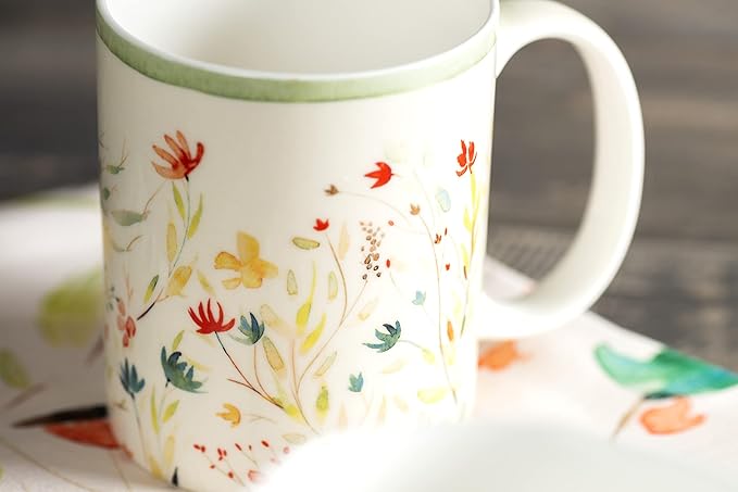 Maison d' Hermine Coffee Mug with Handles Fine Bone China Mugs Pack of One Tea Cups for Hot Beverages Cappuccino Latte Home Restaurant Office Perfect for Gift (Colmar - Green, 15 Ounce)