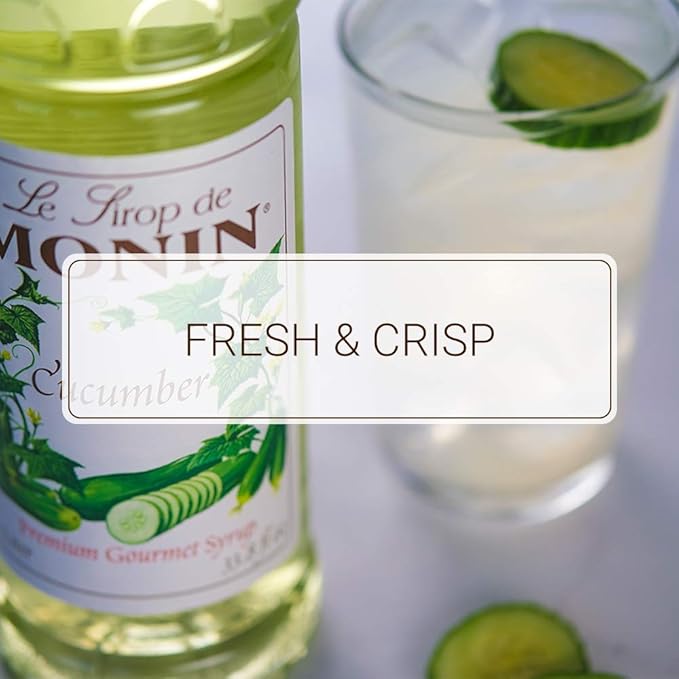 Monin - Cucumber Syrup, Refreshing Sweetness, Natural Flavors, Great for Mocktails, Cocktails, Lemonades, Teas, and Sodas, Non-GMO, Gluten-Free (1 Liter, 2-Pack)