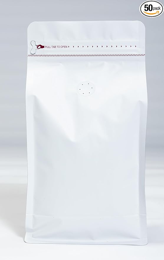 Premium Coffee Bags with Valve (100 pcs, 16 oz) Standing Coffee Beans Storage Bags, Reusable Heat Sealable Side Zipper Pouches, Eco-Friendly Packaging, Perfect for Home and Office - White