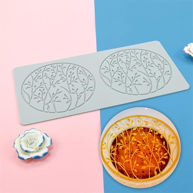 Silicone Lace Mold, Wedding Cake Lace Mat, Coral Cake Decorating Mold Flower Fondant Impression Mats for Edible Lace Fondant Mold, Sugar-Lace Cupcake Mat Tools (C_10.6x5.44x0.12inch)