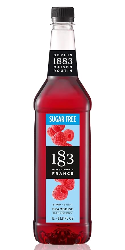 1883 Sugar Free Raspberry Syrup for Drinks, Made in France, 1 Liter Plastic Bottle