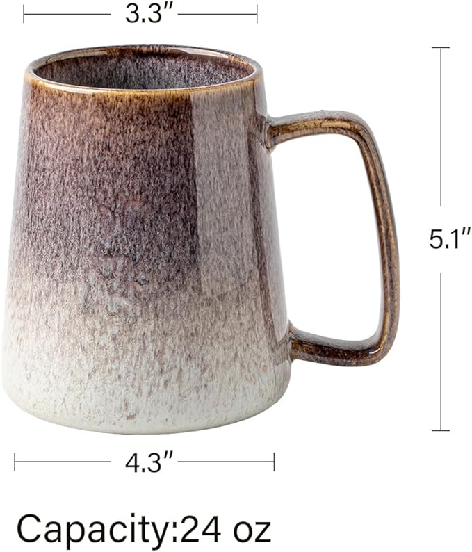 Large 24 oz Ceramic Coffee Mug with Large Handle, Vintage Coffee Cup, Extra Big Tea Cup for Office and Home, Dishwasher and Microwave Safe, Starry Purple