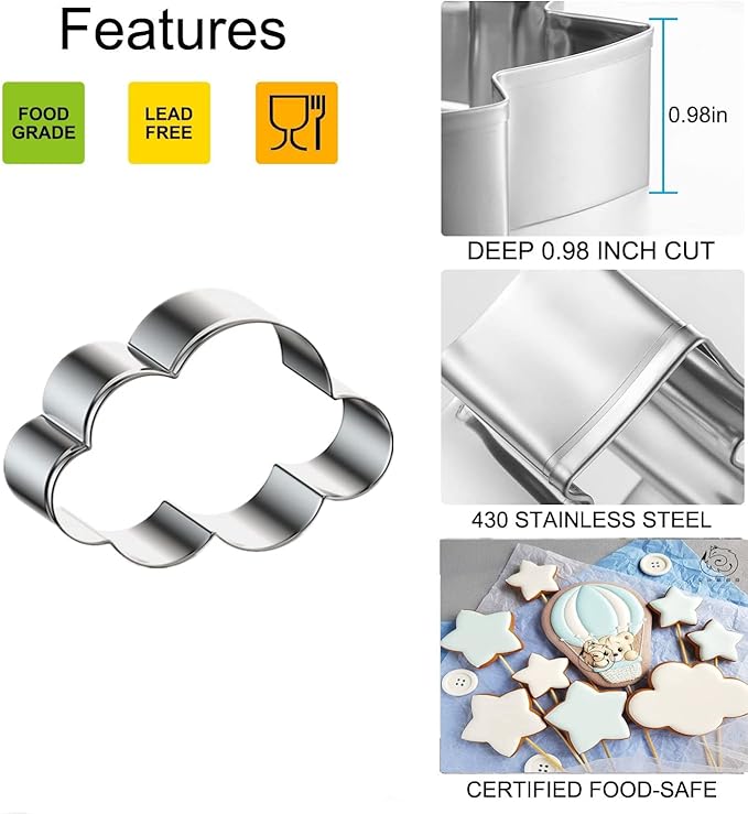 3 Pieces Star, Moon and Cloud Cookie Cutters Stainless Steel Biscuit Cutters Molds Shapes for Baby Shower or Gender Reveal Party