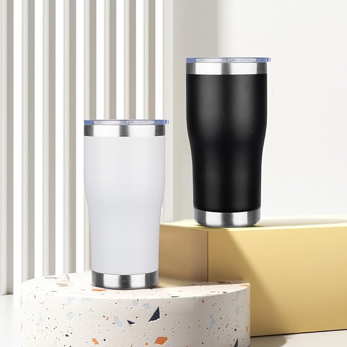 MEZMUT 4 Pack 20oz Insulated Coffee Tumbler with Lid and Straw Double Wall Vacuum Insulated Cup Stainless Steel Travel Mugs Leakproof Powder Coated Tumbler for Indoor Outdoor(Black)