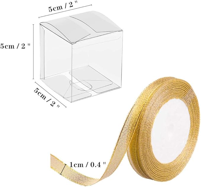 JOERSH 2x2x2 Inches Clear Boxes for Favors with Gift Ribbons, 120 PCS Mini Transparent Cube Wedding Baby Shower Birthday Party Favor Boxes, Small Gifts Display Individual Macaron Box