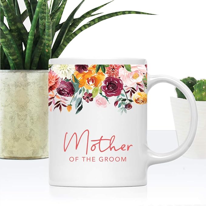 Andaz Press 11oz. Wedding Ceramic Coffee Tea Mug Gift, Fall Autumn Burgundy Orange Peach Flowers Roses Florals, Mother of the Groom, 1-Pack, Includes Gift Box