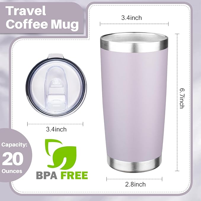20oz Tumbler with Lid Double Wall Vacuum Insulated Travel Coffee Mug Stainless Steel Thermal Cup Powder Coated Sturdy Coffee Tumbler for Hot and Cold Beverage (Purple,1)