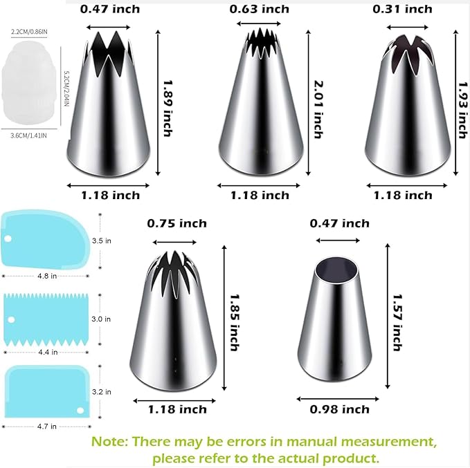 17 Pcs Extra Large Piping Tips,Stainless Steel Frosting Piping Kit,Professional Pastry Tips,Reusable Piping Bags and Decorate the frosting Nozzle,Frosting Icing Tips for Cupcakes, Cake,Cookie