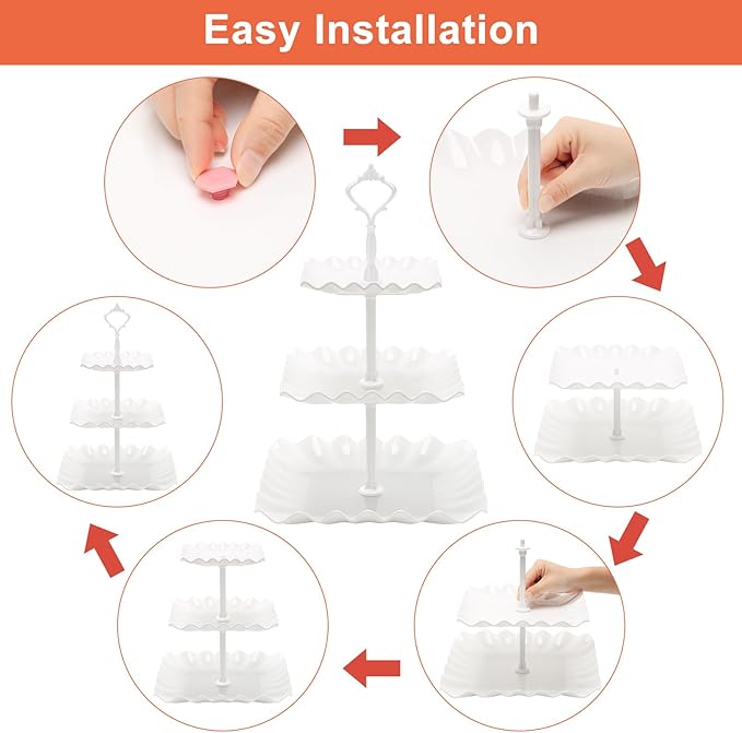 Coitak Plastic Cupcake Stands, 3 Tier Cupcake Stand, Dessert Tower Tray for Tea Party, Baby Shower and Wedding (2 Pack)