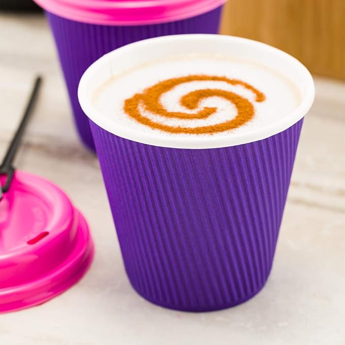 Restaurantware 8 Ounce Double Wall Disposable Coffee Cups, 500 Insulated Royal Purple Paper Tumblers with Ripple Wall Design, Lids Sold Separately for Hot Drinks like Tea, Hot Chocolate, and More