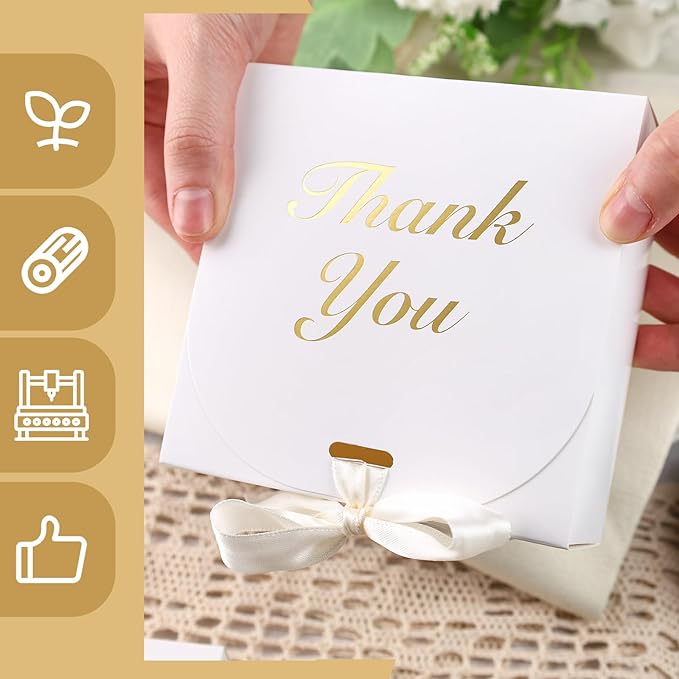 VGOODALL 20PCS Thank You Gift Boxes, 4.5x4.5x1.9Inches Mini Party Favor Boxes White Treat Bags with Bow Ribbon for Wedding Bridal Baby Shower Birthday Party