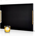 22 Inch Rectangle Black Ottoman Tray with Gold Metal Handles, Extra Large Wooden Serving Tray for Living Room, Coffee Table, Kitchen & Hosting
