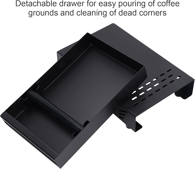 Coffee Knock Box, Stainless Steel Drawer Type Coffee Grind Container Coffee Knock Box Espresso Knocker Drawer Non Slip with Rubber Knock Stick for Cafes Home Kitchens Office (Black)