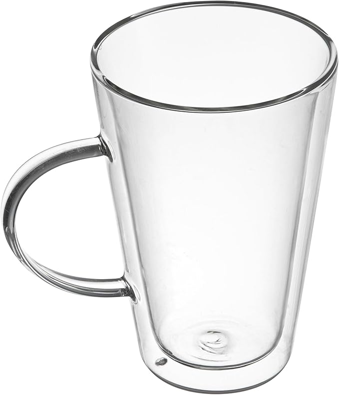 Restaurantware-Forma Professional 13.5 oz Double Wall Glass Mugs, 2 Insulated Coffee Mugs With Handle - Dishwashable, Reusable, Clear Glass Beverage Cups, Freezable, For Hot Or Cold Beverages