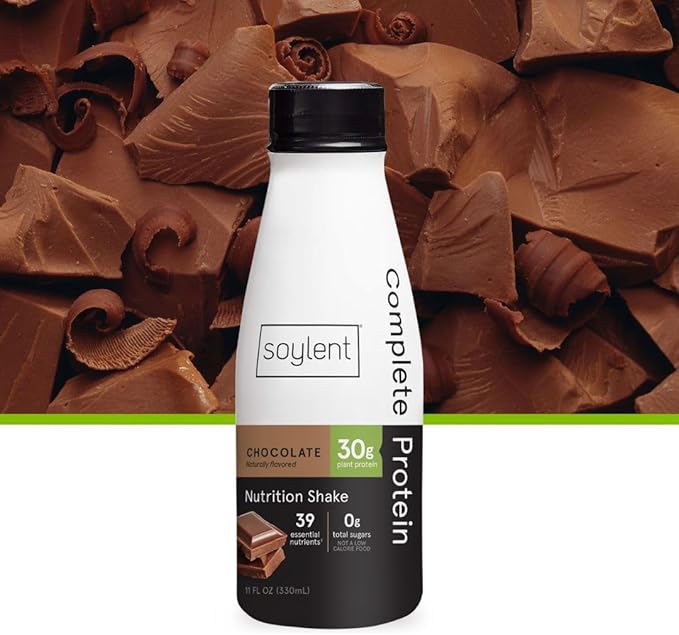Soylent Chocolate High Protein Shake, 30g Complete Protein, Vegan, Dairy Free and 0g Sugar, Ready to Drink Protein Drinks, 11 Oz, 24 Pack