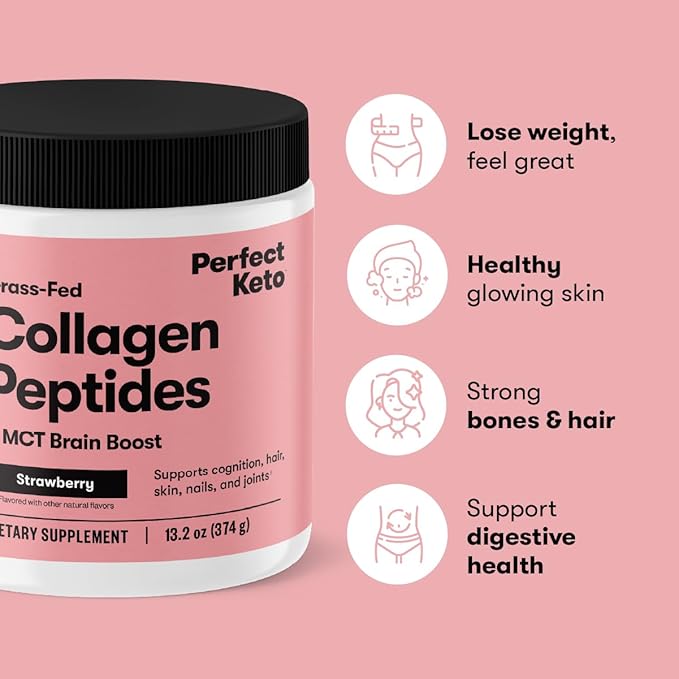 Perfect Keto Collagen Peptides Protein Powder with MCT Oil, Hydrolyzed Collagen, Type I & III Supplement, Gluten Free, Grass Fed, Low Carb, Keto Coffee Creamer, Collagen for Women & Men, Unflavored