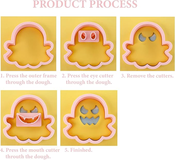 10Pcs Halloween Cookie Cutters, 3D Cookie Cutter with Plunger Stamp, Ghost Biscuit Cutters Cake Baking Fondant Embosser Stamps Halloween Party DIY Cake Decorating Tools(L10)