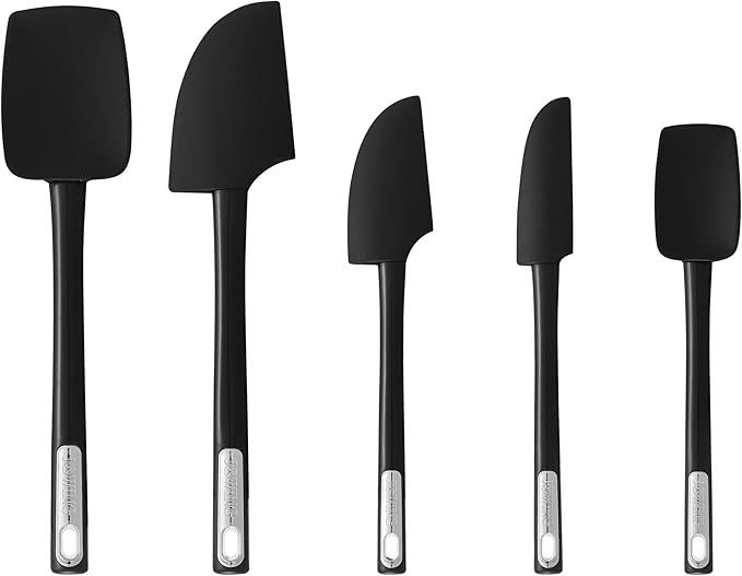 Premium Silicone Spatula Set, JXWING Flexible Heat Resistant Non-slip Handle Baking Cooking Rubber Spatulas, Black