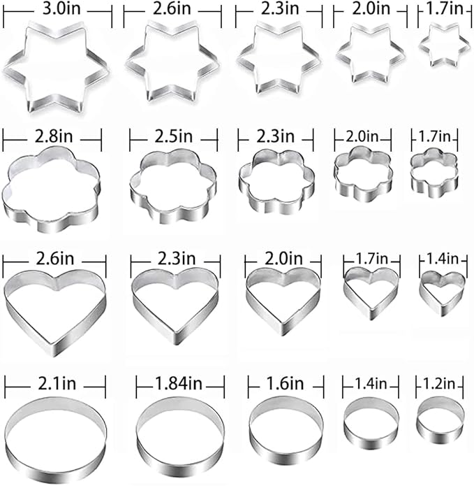 Metal Cookie Cutters Set - Star Cookie Cutter Stainless Steel Round Biscuit Cutter Heart Small Star Cookie Cutters Mini Flower Molds Cutter for Baking (20 Round Heart Flower Star Cookie Cutters)