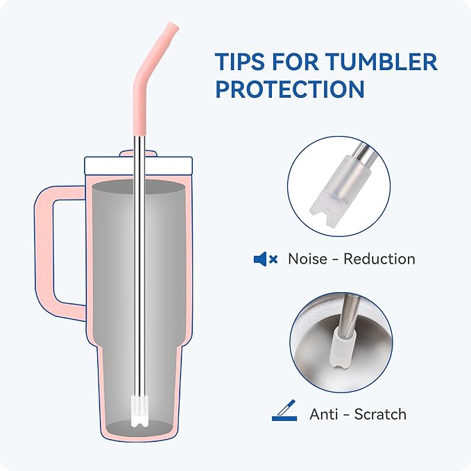 Reusable Metal Straws with Silicone Tip for Stanley 30oz,Stainless Steel Drinking Straws for 30oz Tumbler,3 Straight Tubes & 6 Tips& 1 Cleanr Brush (Cream)