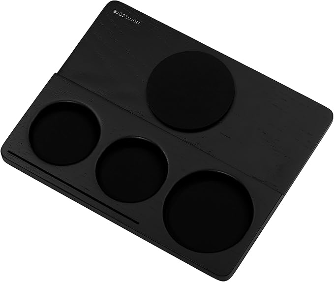 Normcore Tamping Station - Black Oak Wood Espresso Tamping Mat - Wooden Tamping Mat for 51/54/58mm Portafilter, Tamper, Distributor, Puck Screen and Portafilter - Natural Black Stained Oak Wood