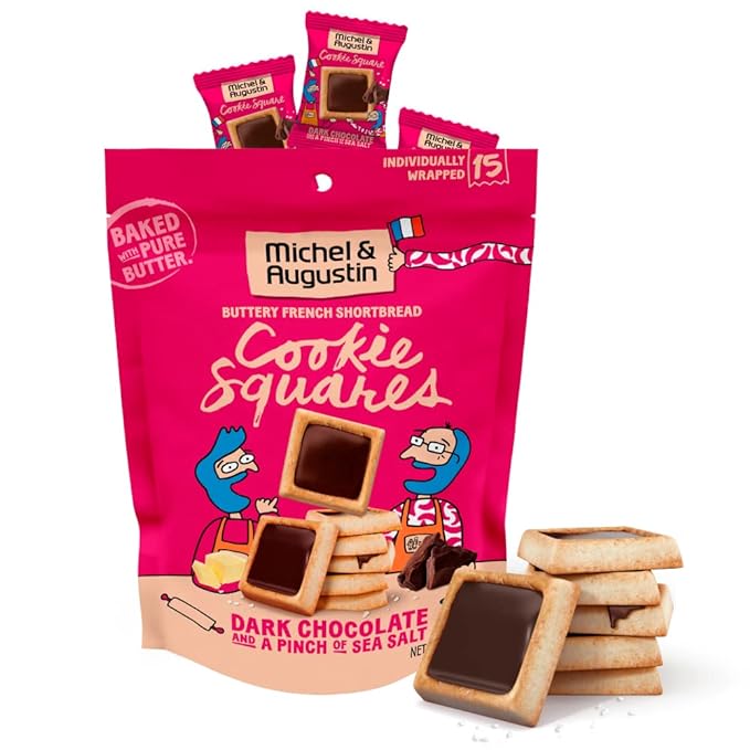 Michel et Augustin Cookies, Individually Wrapped Snacks, Gourmet Dark Chocolate & Sea Salt Shortbread, 15 French Butter Cookies