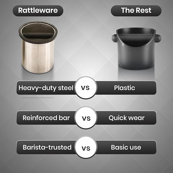 Rattleware Premium Stainless Round Knock Box (6.25" x 7.5") - Bottom Closed, Space-Saving Espresso Grounds Disposal Solution - Ideal for Home & Cafe Baristas