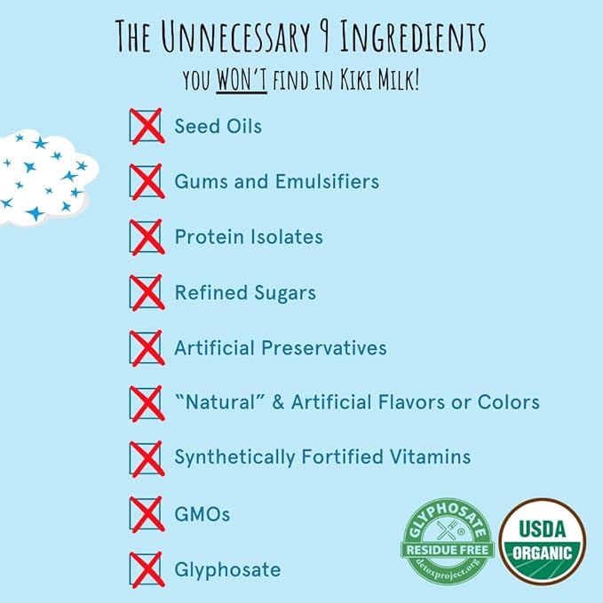 Kiki Milk Plant Based Milk - Organic Original Kiki Milk - Calcium & Magnesium Source - Gluten Free, Gum Free, GMO Free, Dairy Free, Soy Free, Glyphosate Free - Shelf Stable - (32 oz • Pack of 6)