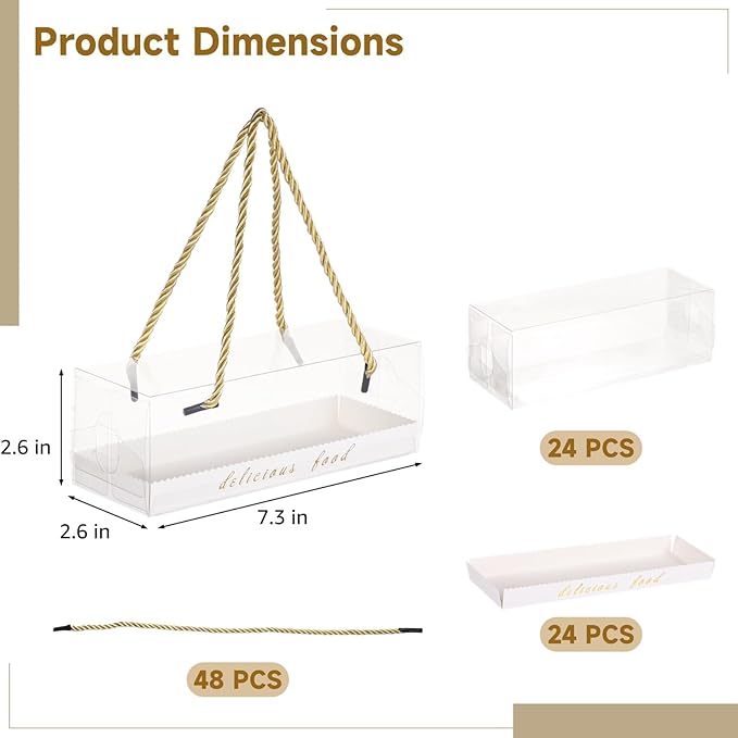 24PCS Macaron boxes, Take Out Clear Chocolate Covered Strawberries Boxes with Handles, Portable Transparent Macaron Cupcake Boxes, Bakery Cookie Present Containers for Party, Wedding, Display, Pastry Packaging, 7.3 x 2.6 x 2.6 in
