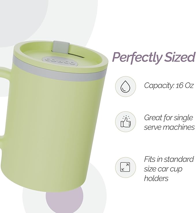 Copco Insulated Coffee Mug with Lid and Handle, 16oz Tumbler, Double Wall To-Go Cup, for Travel, Office, School, Camping, BPA-Free Reusable Plastic, Iconic Set of 2, Purple/Yellow