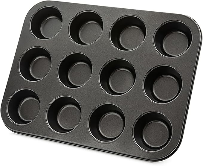 2 Packs Nonstick Round Muffin Baking Pan Tin, 12-Cup Muffin Tin, Cupcake Pans, Cheesecake Pans, Carbon Steel, Black