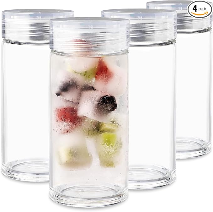 Glass Water Bottles - 4 Pack Wide Mouth Juice Bottles with Clear Lids for Juicing, Smoothies, Fruit Water, Teas, Beverage Storage - 10oz, Leakproof, Reusable, Borosilicate