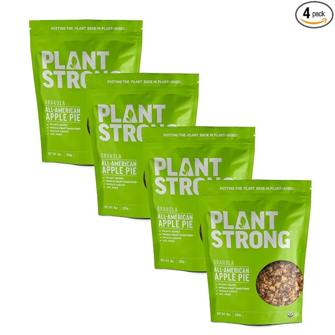 PLANTSTRONG All American Apple Pie Granola Snack Mix - Whole Grain, Naturally Sweetened With Fruit, Plant Based, Oil Free - Pack of 4 x 9oz Bags