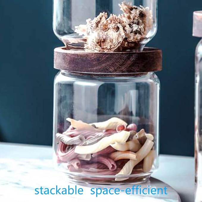 SAIOOL Set of 5 Kitchen Canisters,Thick, Stackable, Natural Style,Cookie, Rice and Spice Jars - Sugar or Flour Container - Big and Small Airtight Food Jar for Pantry